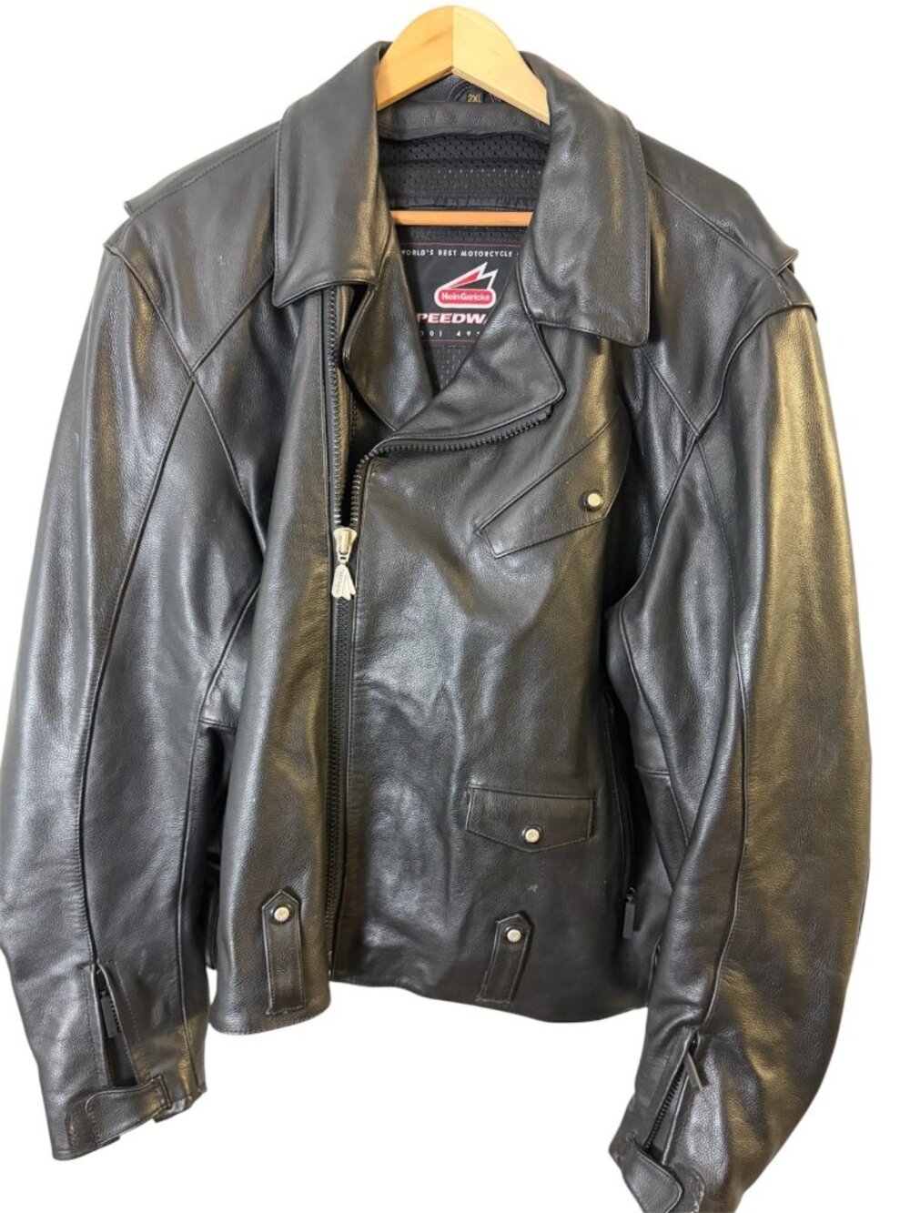 Hein Gericke Speed Wear Jacket Black Leather Biker Motorcycle Lined 2XL VTG 80s
